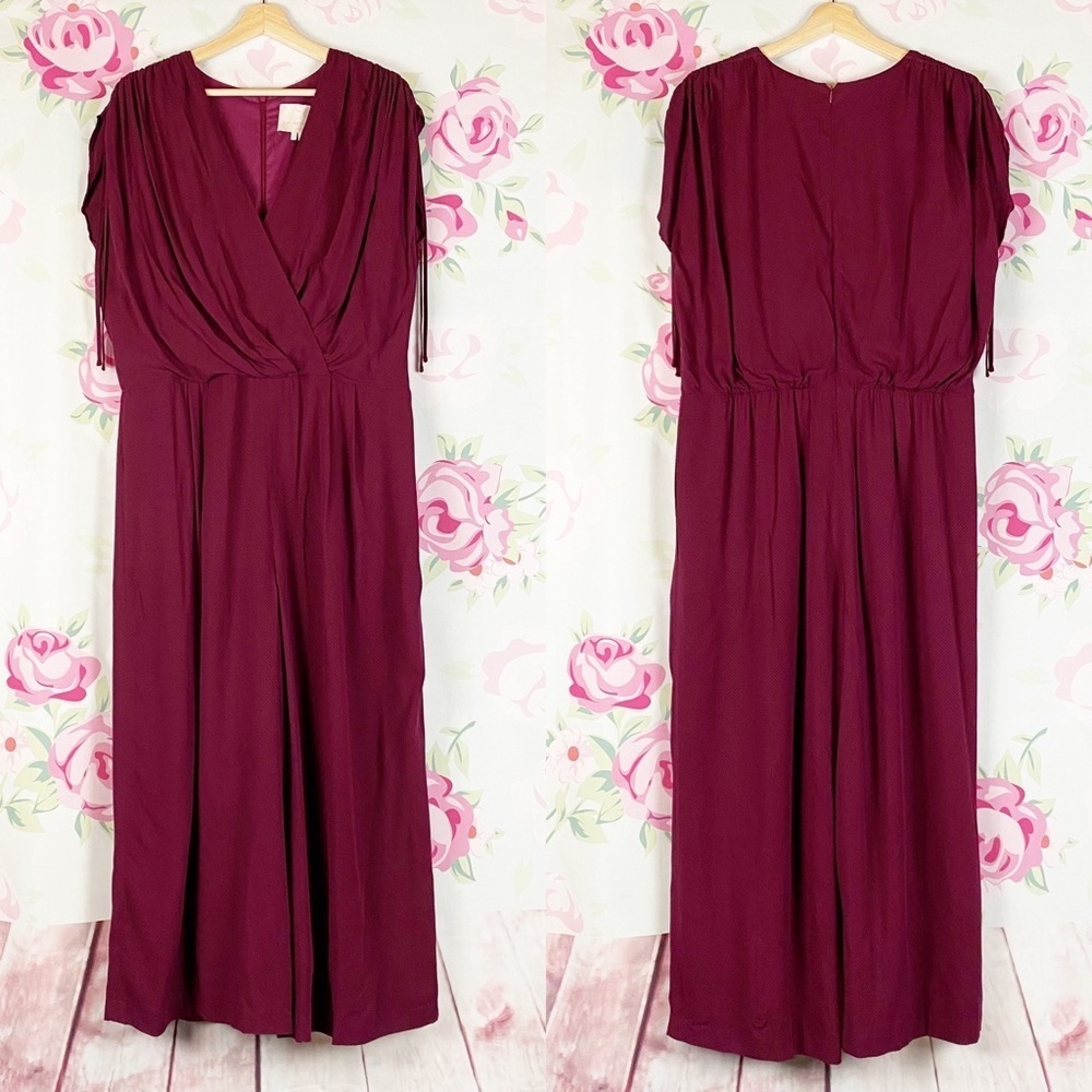 NEW Gal Meets Glam Luella Maroon Wine Burgundy Ruched Crop Jumpsuit 18